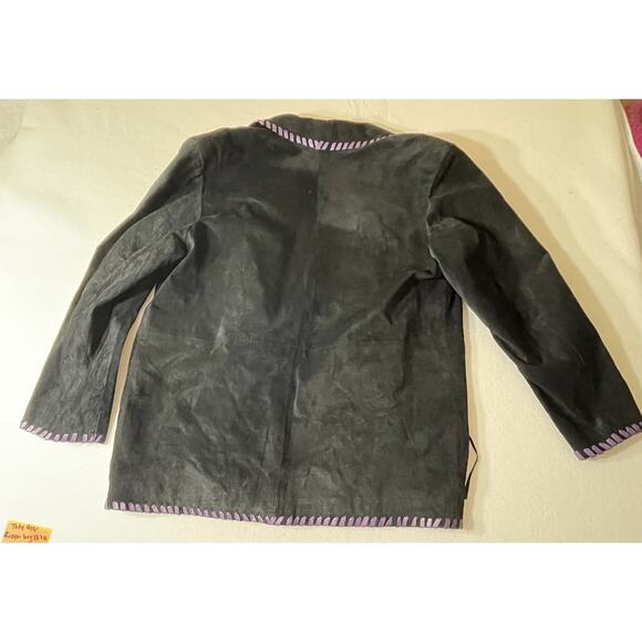 Vanna White Women’s Black/Purple Suede Leather Fringe Blazer Jacket - Size 14 - Picture 11 of 14